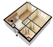 1 bedroom / 1 bath floor plan